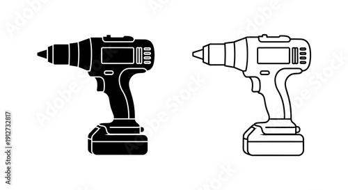 Black and white drill illustration, vector power tool design, digital artwork Vector