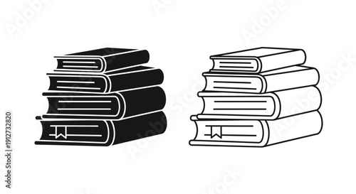 Two stacks of books black and white illustration vector Vector