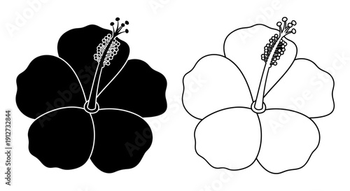 Black and white hibiscus flower illustration vector art design Vector