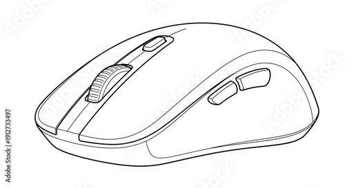 Wireless Computer Mouse Line Art Icon – Minimal Outline Tech Device Illustration