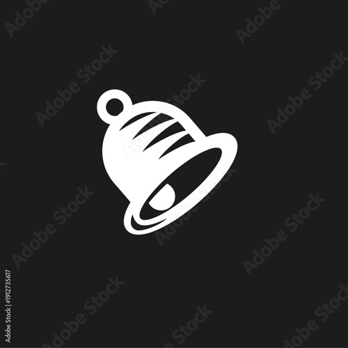 Minimalist White Bell Logo Icon for Notification and Alarm Applications on Black Background