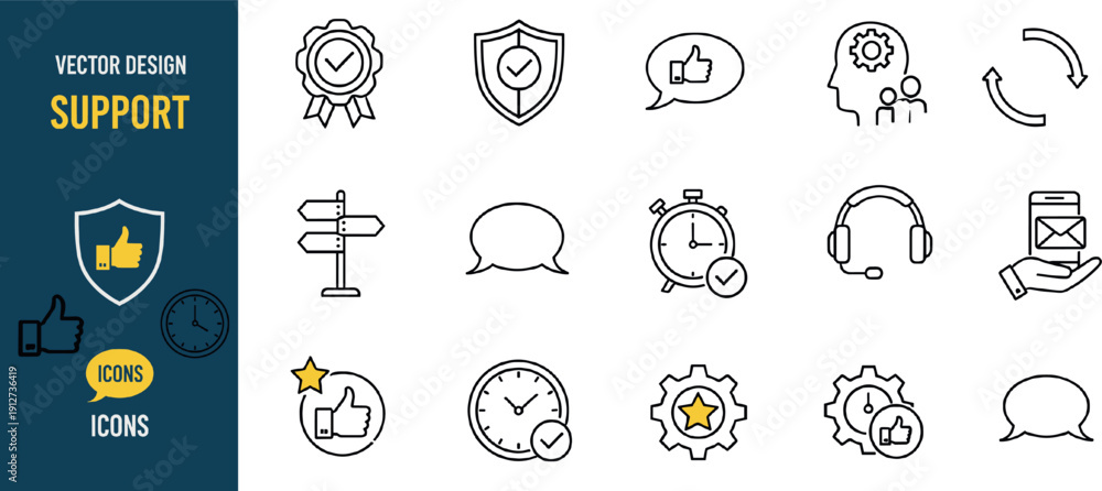 Fototapeta premium Customer Support Icon Set for Help Desk, Service Quality, Feedback, Communication, Assistance, and Business Support Vector Design