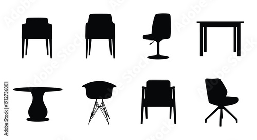 Black silhouette icons depicting various furniture pieces in a grid layout