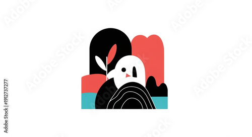 Cute cartoon ghost character with abstract shapes.