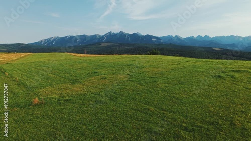Drone Flyover Above Green Mountain Peaks in Polish Tatras