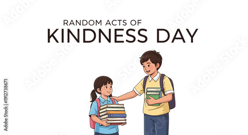 Teenager helping another student with books on Random Acts of Kindness Day, promoting empathy and appreciation.