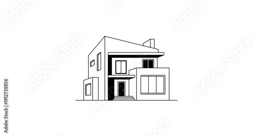 Modern House Architectural Drawing Sketch Style.