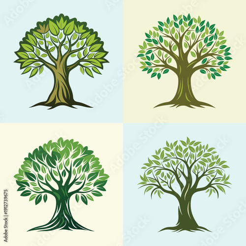 Olive Tree Variations Flat Design Vector Illustration