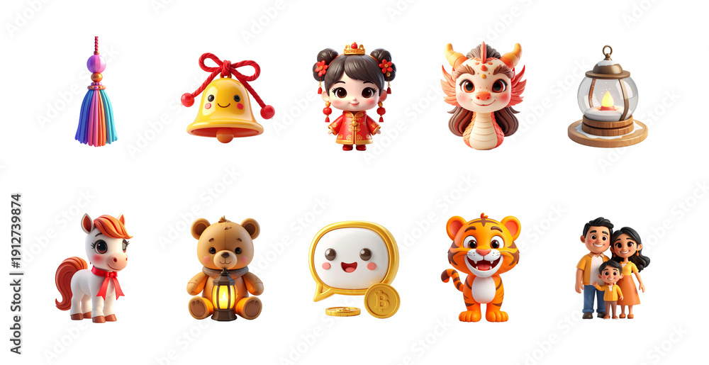 Fototapeta premium Festive Cartoon Style Collection on a Transparent Background