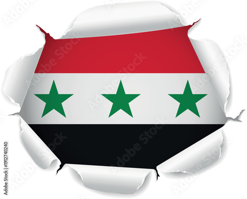 Flag of Syria. Flag Revealed Through Torn Paper Hole over a transparent background