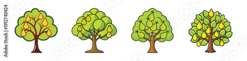 Set of colorful pear trees in different seasons flat design vector illustration