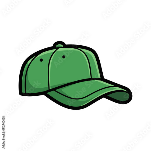 Green hemp cap illustration isolated on a white background with bold outlines and simple shading