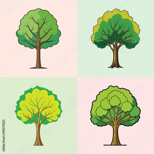 Four Seasonal Poplar Trees in Flat Design Vector Illustration