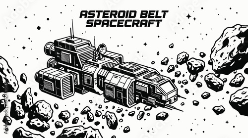 asteroid belt spacecraft spaceship navigating through rocky orbit within galaxy universe near distant planet and stars showing cosmic exploration mission