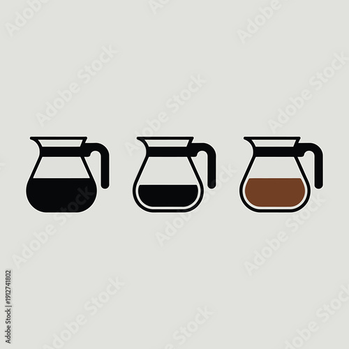 Three coffee pots with varying levels of liquid a simple graphic