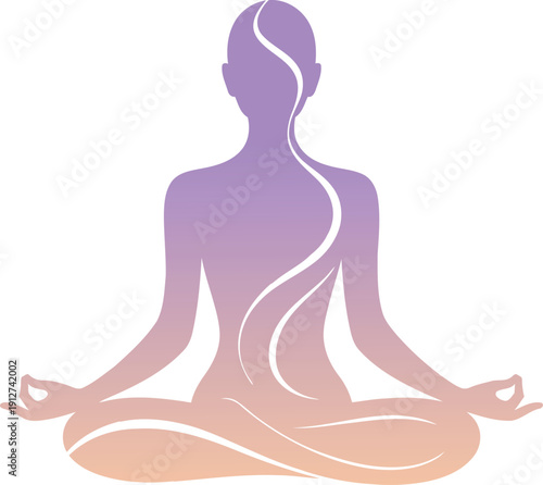 Silhouette meditating person with gradient colors and flowing lines, inner peace, mindfulness, yoga pose