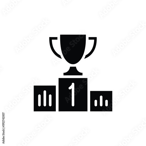 A black silhouette of a trophy on a podium with a number one