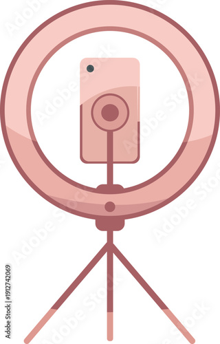 Smartphone on a ring light stand for video calls streaming and content creation