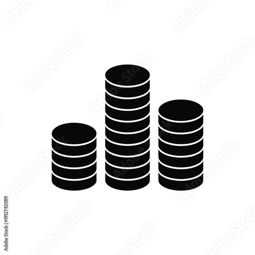 Simple graphic depicting three black cylindrical stacks of varying heights
