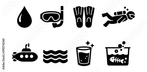 Water Activities and Elements Icon Set