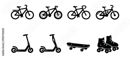 Transportation silhouette icons set