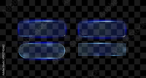 Neon Button frame, set blue color, black background. Vector illustration