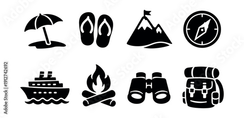 Travel and Outdoor Activities Icon Set