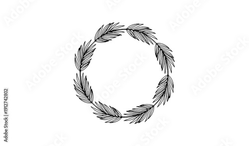 Minimal palm tree wreath circle frame tropical round border vector illustration