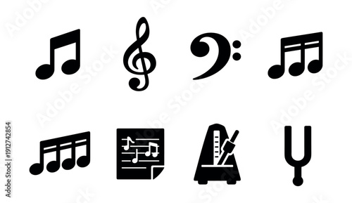 Music notation and practice icons set