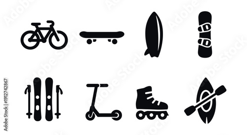 Sports equipment silhouette icons set