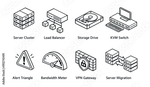 Computing and Networking Line Icons Set