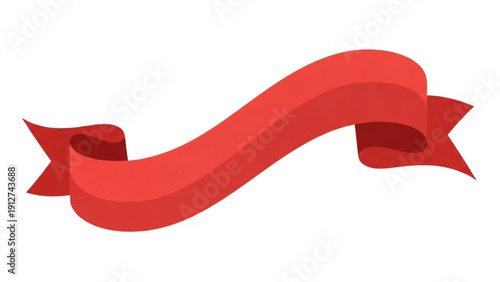 Red ribbon waving in isolation, a symbol of awareness or celebration