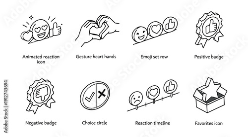 Reaction and feedback monochrome icons set