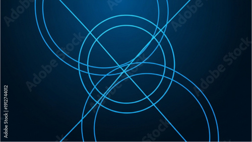 Intricate blue circular patterns intersecting on dark background illustration from above