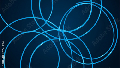 Interconnected blue circles on a dark blue background viewed from directly above