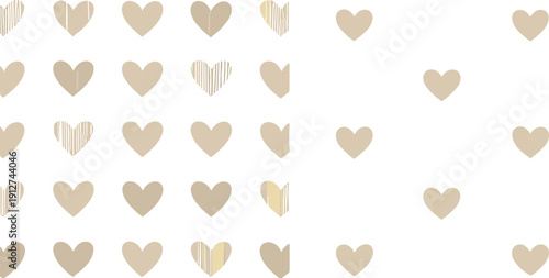 Minimal beige heart seamless pattern with hand drawn love shapes modern romantic vector background design