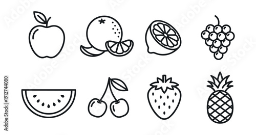 Fruit line art icons set