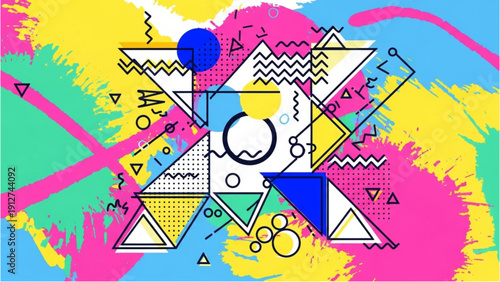 Vibrant Abstract Geometric Shapes in a Dynamic Composition Viewed from Directly Above