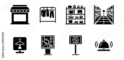Shopping and retail line icons set