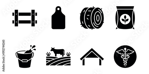 Agriculture and farming silhouette icons set