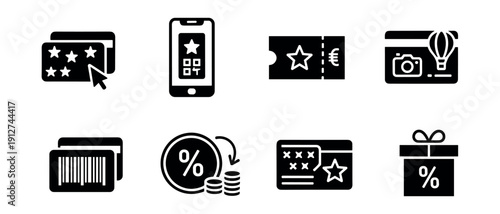 Rewards, discounts, and digital transactions icons set