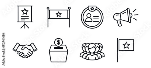Political and election line icons set