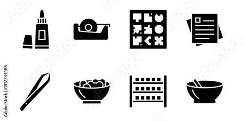 Office and stationery black and white icons set