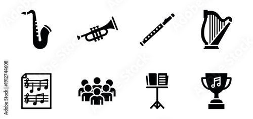 Music black icons set