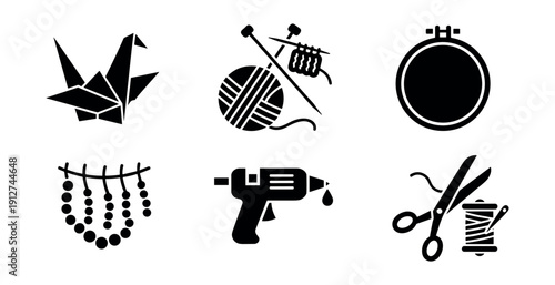 Crafting and DIY tools line icons set