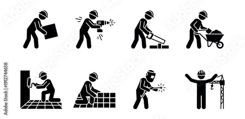 Construction activities silhouette icons set