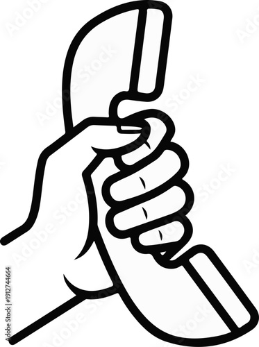 A hand is holding a telephone receiver, ready to make a call