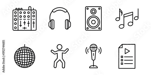 Music and entertainment line icons set