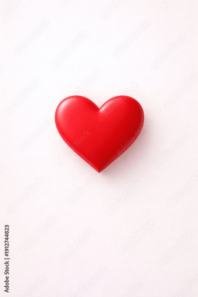 Obraz premium Single glossy red love symbol centered on light neutral surface.