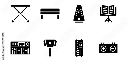 Music Equipment Silhouette Icons Set